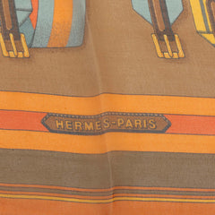 エルメス カレ42 Les Sangles サングル スカーフ オレンジ系 シルク レディース HERMES 中古