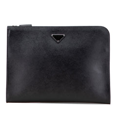 プラダ 三角ロゴプレート クラッチバッグ ブラック レザー レディース PRADA 【中古】