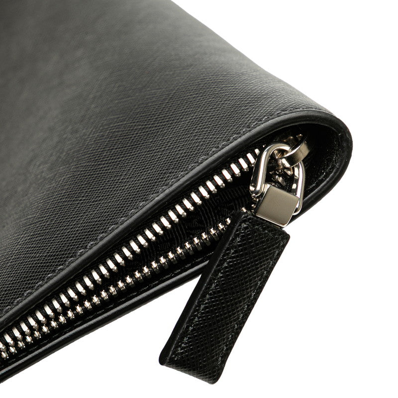 プラダ 三角ロゴプレート クラッチバッグ ブラック レザー レディース PRADA 【中古】