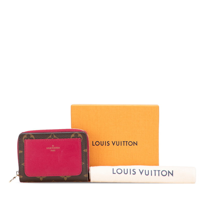 ルイ ヴィトン モノグラム ポルトフォイユ ルー 二つ折り財布 M82377 ブラウン フューシャ PVC レディース LOUIS VUITTON 【中古】