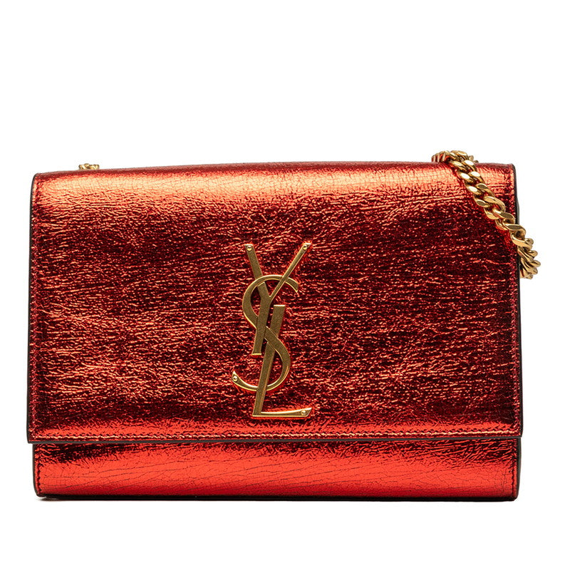 サンローラン YSLロゴ カサンドラ チェーン ショルダーバッグ レッド ゴールド レザー レディース SAINT LAURENT 中古