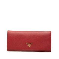 プラダ ロゴ 長財布 1M1132 レッド サフィアーノレザー レディース PRADA 【中古】