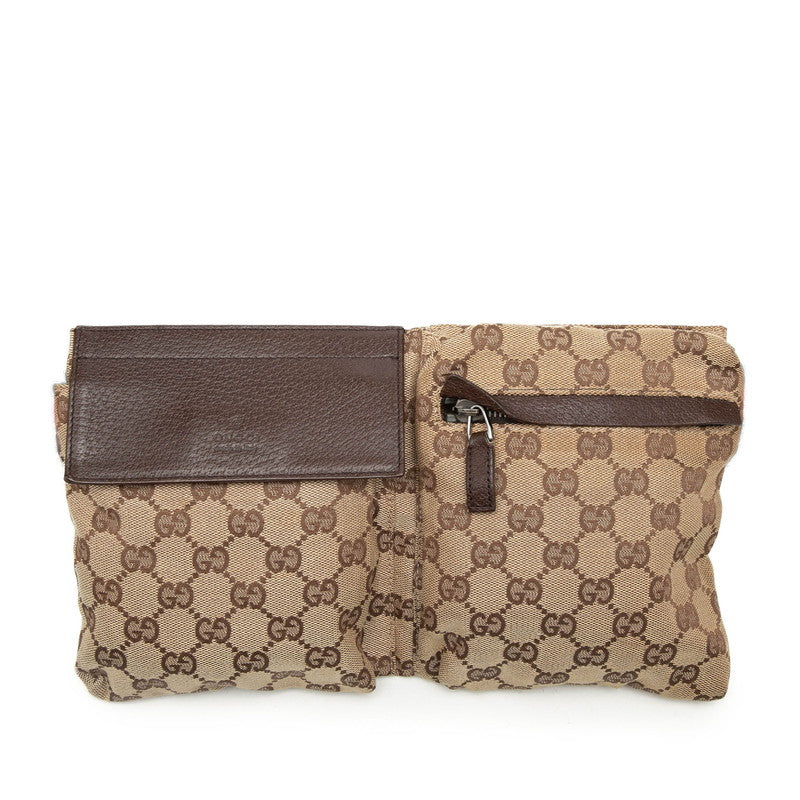 グッチ GGキャンバス ウエストバッグ ボディバッグ 28566 ベージュ ブラウン キャンバス レザー レディース GUCCI 【中古】