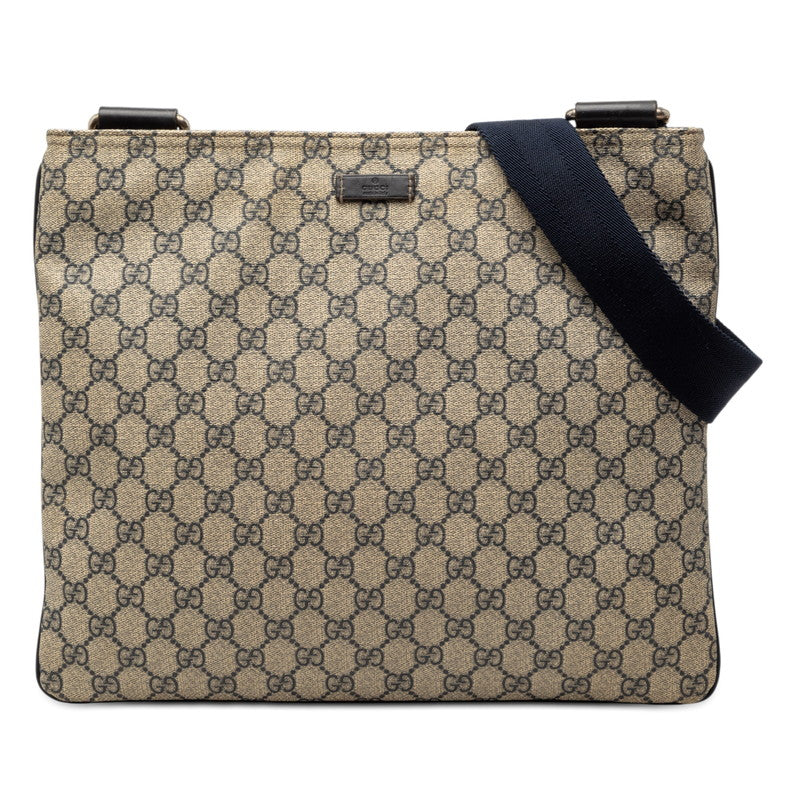 グッチ GGスプリーム 斜め掛け ショルダーバッグ 201446 ベージュ ネイビー PVC レザー レディース GUCCI 【中古】