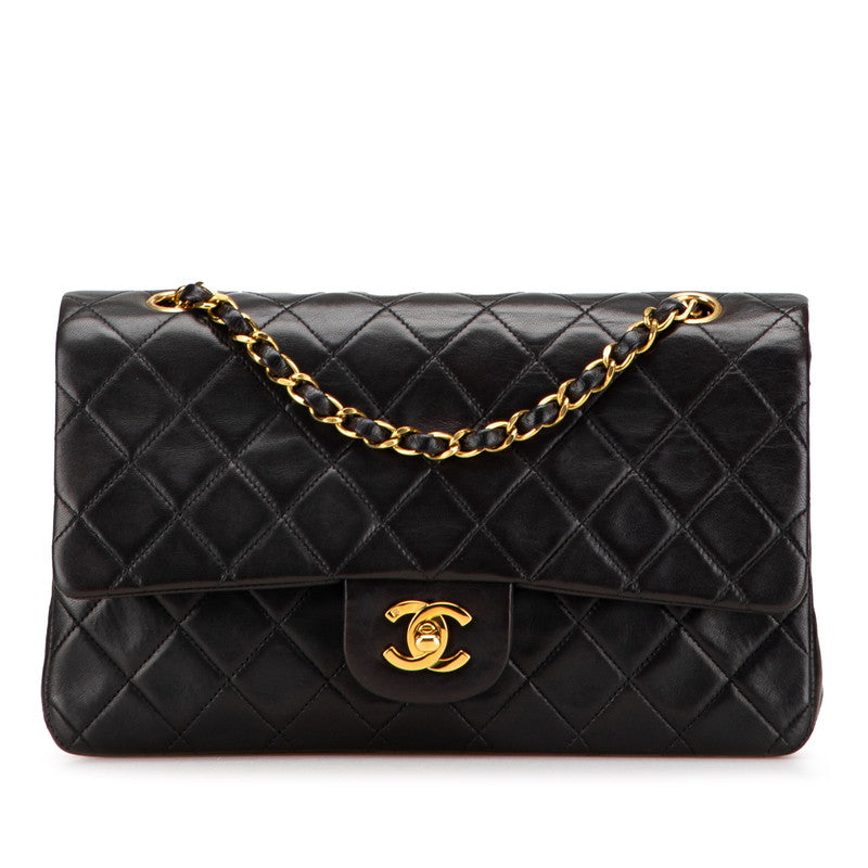 シャネル ココマーク マトラッセ25 ダブルフラップ チェーン ショルダーバッグ ブラック ラムスキン レディース CHANEL 【中古】