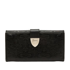 グッチ ホースビット柄 筆記体ロゴ 長財布 Wホック 231837 ブラック レザー レディース GUCCI 【中古】