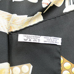 エルメス カレ90 L'OR DES CHEFS 首長達の金 スカーフ ブラック ゴールド マルチカラー シルク レディース HERMES 【中古】