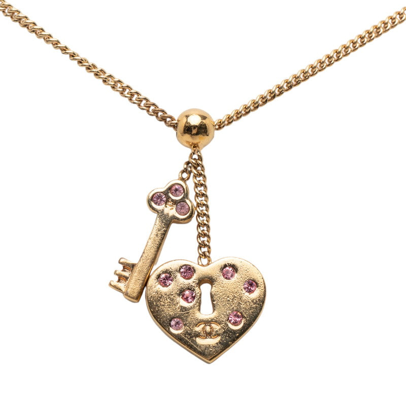 シャネル ハート キー モチーフ ネックレス ゴールド パープル メッキ ラインストーン レディース CHANEL 【中古】