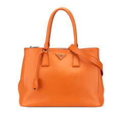 プラダ ガレリア 三角ロゴプレート ハンドバッグ ショルダーバッグ 2WAY オレンジ レザー レディース PRADA 【中古】