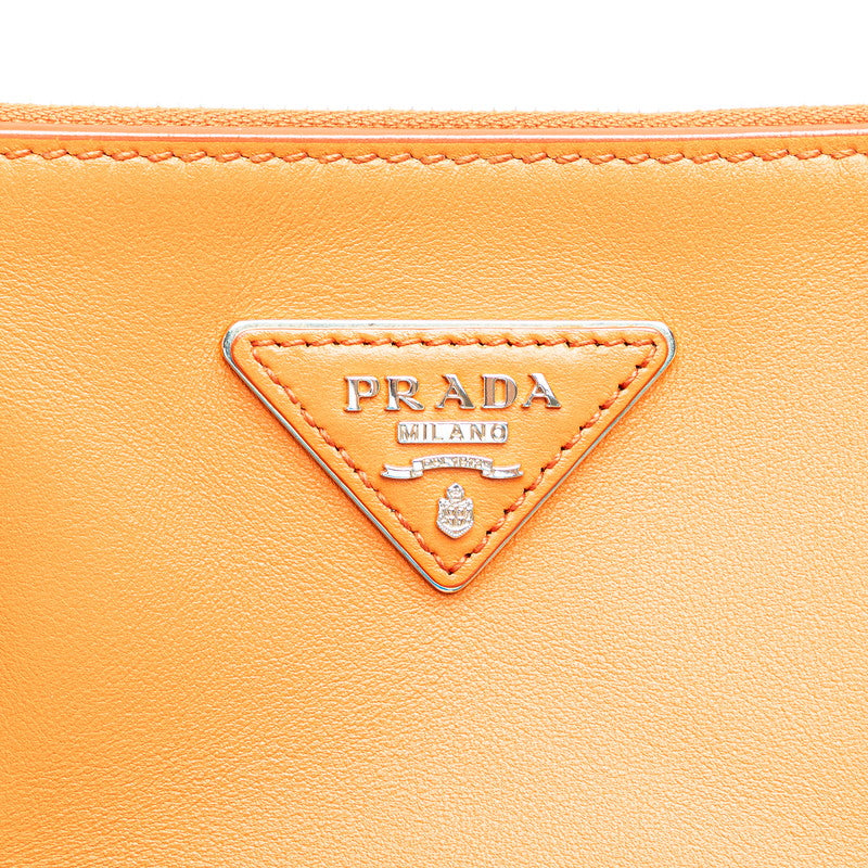 プラダ ガレリア 三角ロゴプレート ハンドバッグ ショルダーバッグ 2WAY オレンジ レザー レディース PRADA 【中古】