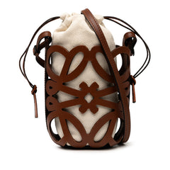 ロエベ アナグラム カットアウトポケット ショルダーバッグ ブラウン ベージュ レザー キャンバス レディース LOEWE 【中古】