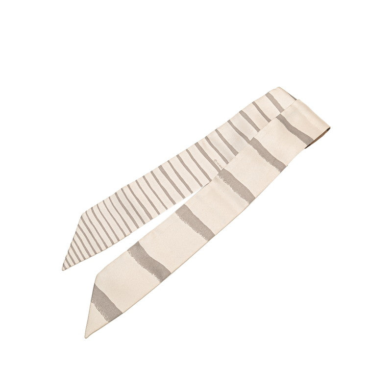 エルメス ツイリー ボーダー スカーフ ベージュ グレー シルク レディース HERMES 【中古】