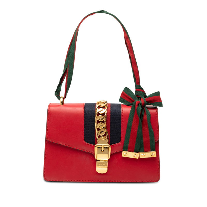 グッチ シェリーライン シルヴィ ショルダーバッグ ハンドバッグ 421882 レッド レザー レディース GUCCI 【中古】