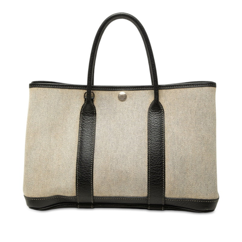 エルメス ガーデンパーティTPM トートバッグ ハンドバッグ ベージュ ブラック トワルアッシュ レザー レディース HERMES 中古