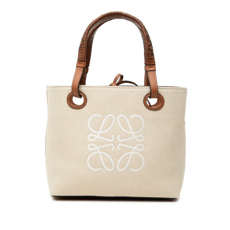 ロエベ アナグラム ハンドバッグ ショルダーバッグ 2WAY ベージュ ブラウン キャンバス レザー レディース LOEWE 中古