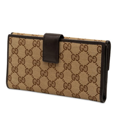 グッチ GGキャンバス 長財布 257012 ベージュ ブラウン キャンバス レザー レディース GUCCI 【中古】
