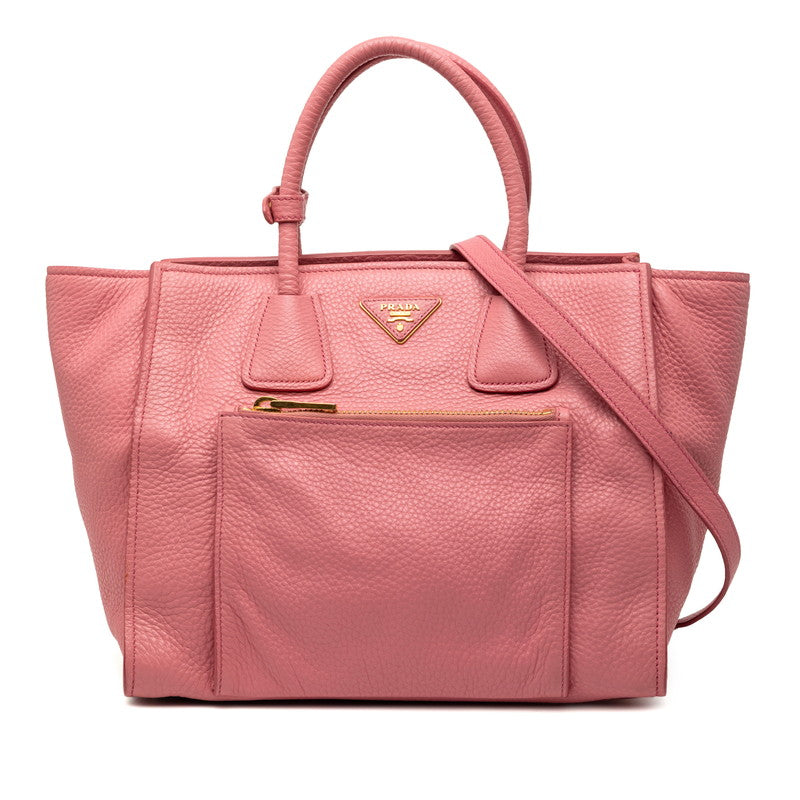 プラダ 三角ロゴプレート ハンドバッグ ショルダーバッグ 2WAY ピンク ヴィッテロダイノレザー レディース PRADA 【中古】