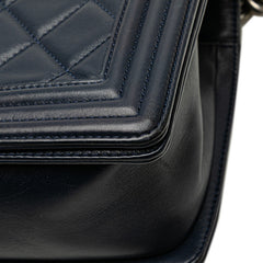 シャネル ボーイシャネル ココマーク チェーン ショルダーバッグ ハンドバッグ ネイビー シルバー ラムスキン レディース CHANEL 【中古】