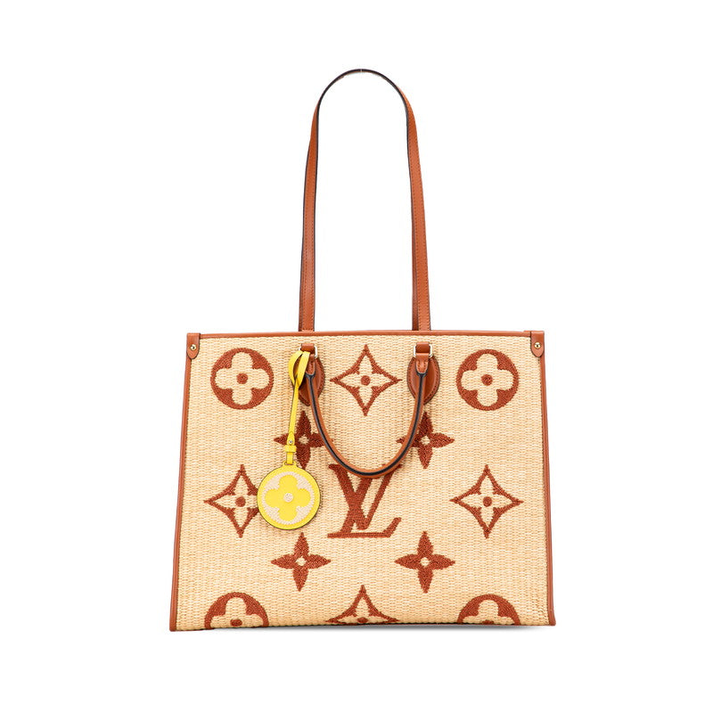 ルイ ヴィトン オンザゴーGM ハンドバッグ トートバッグ M57644 ベージュ ブラウン ラフィア レザー レディース LOUIS VUITTON 【中古】