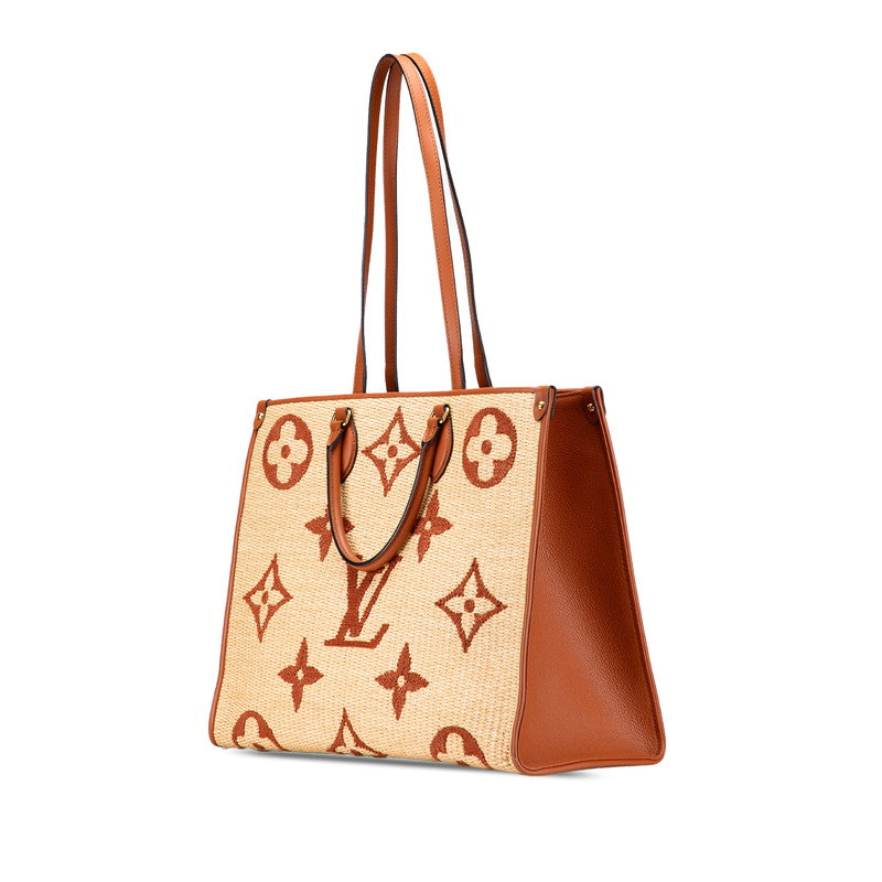ルイ ヴィトン オンザゴーGM ハンドバッグ トートバッグ M57644 ベージュ ブラウン ラフィア レザー レディース LOUIS VUITTON 【中古】