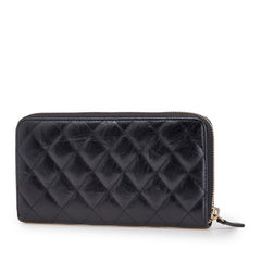 シャネル 2.55 マトラッセ ラウンドファスナー 長財布 ブラック レザー レディース CHANEL 【中古】