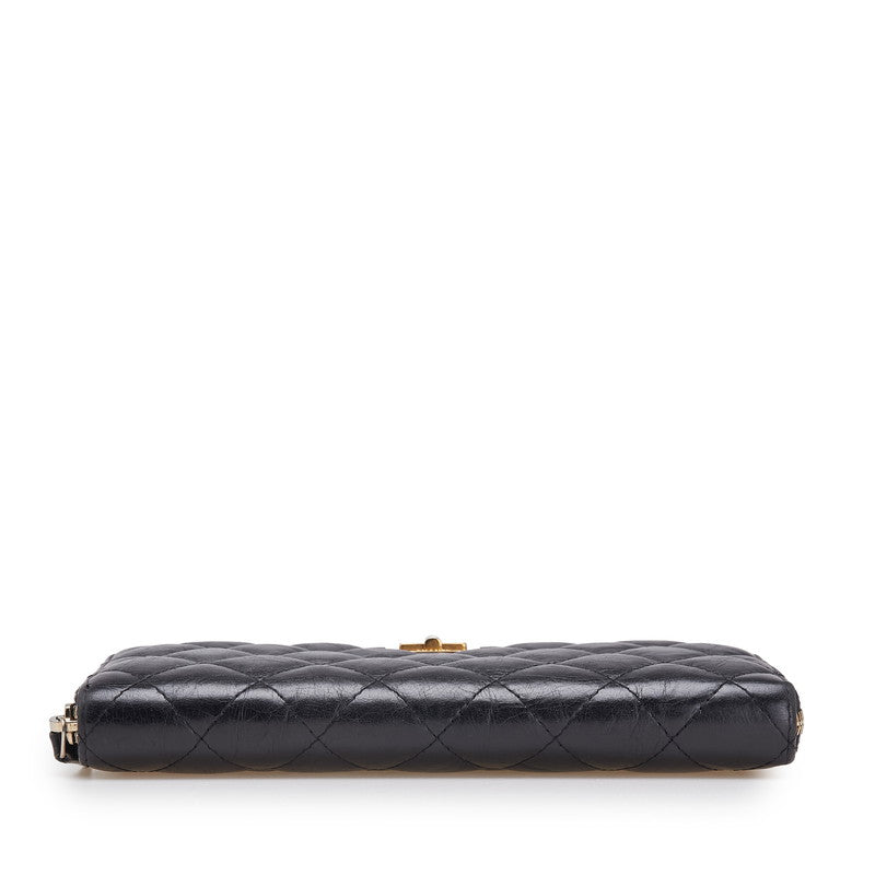 シャネル 2.55 マトラッセ ラウンドファスナー 長財布 ブラック レザー レディース CHANEL 【中古】