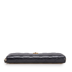 シャネル 2.55 マトラッセ ラウンドファスナー 長財布 ブラック レザー レディース CHANEL 【中古】
