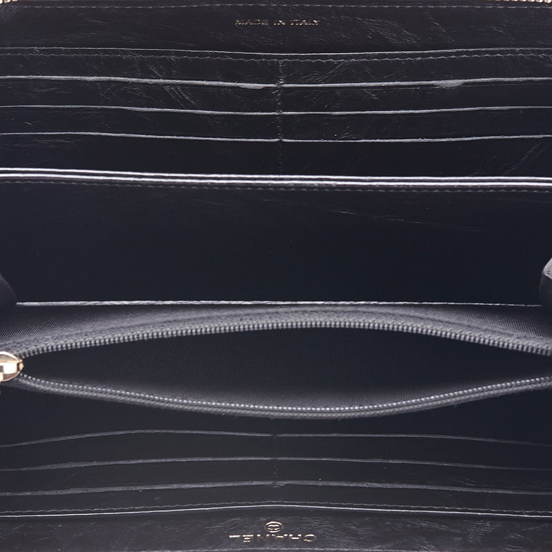 シャネル 2.55 マトラッセ ラウンドファスナー 長財布 ブラック レザー レディース CHANEL 【中古】