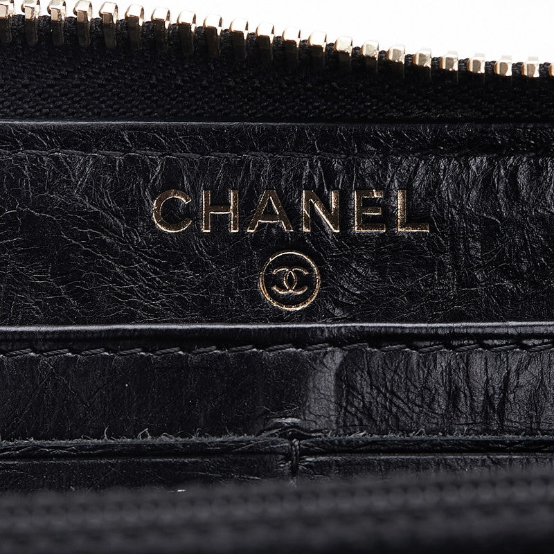 シャネル 2.55 マトラッセ ラウンドファスナー 長財布 ブラック レザー レディース CHANEL 【中古】