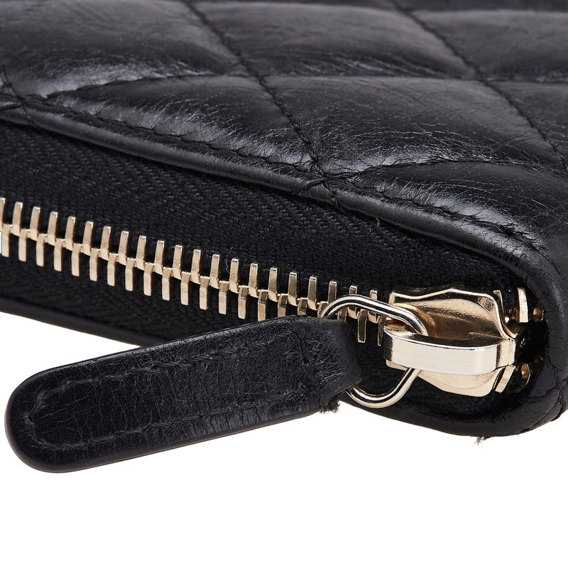 シャネル 2.55 マトラッセ ラウンドファスナー 長財布 ブラック レザー レディース CHANEL 【中古】