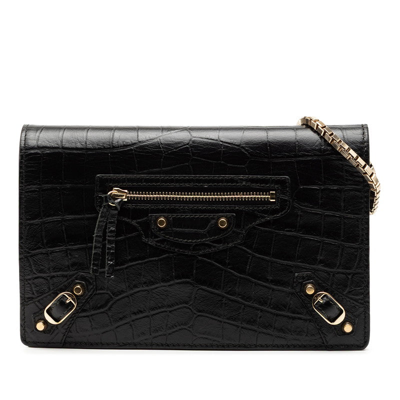 バレンシアガ ショルダーバッグ チェーンウォレット 444168 ブラック レザー クロコ型押し レディース BALENCIAGA 【中古】