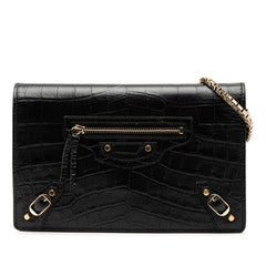 バレンシアガ ショルダーバッグ チェーンウォレット 444168 ブラック レザー クロコ型押し レディース BALENCIAGA 【中古】