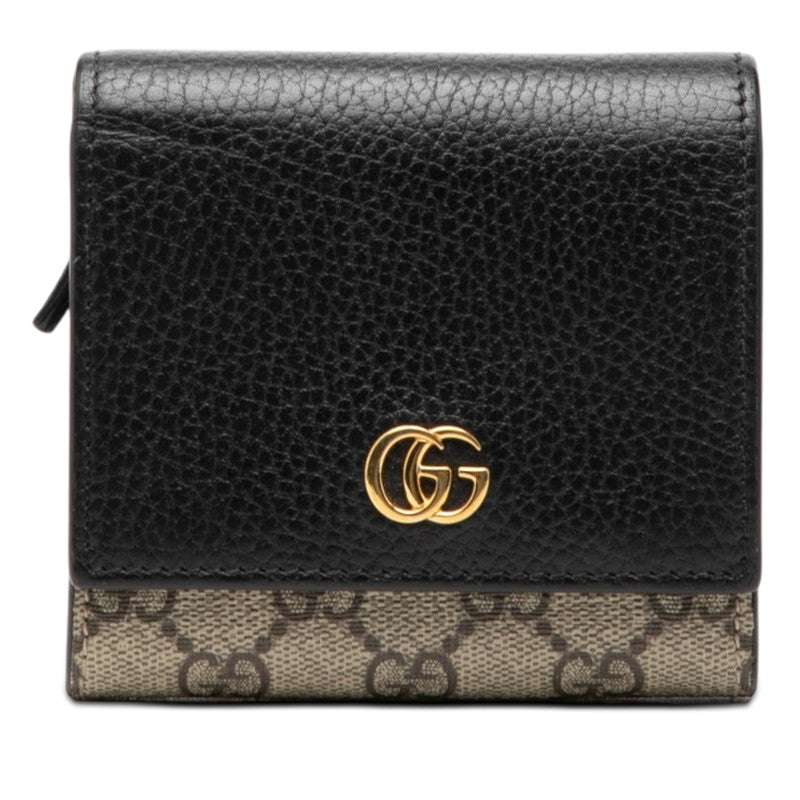 グッチ GGスプリーム GGマーモント GGロゴ L字ファスナー 二つ折り財布 598587 ベージュ ブラック PVC レザー レディース GUCCI 【中古】