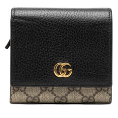 グッチ GGスプリーム GGマーモント GGロゴ L字ファスナー 二つ折り財布 598587 ベージュ ブラック PVC レザー レディース GUCCI 【中古】