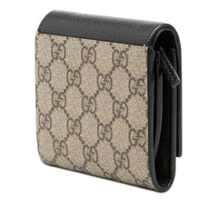 グッチ GGスプリーム GGマーモント GGロゴ L字ファスナー 二つ折り財布 598587 ベージュ ブラック PVC レザー レディース GUCCI 【中古】