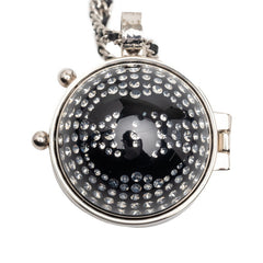 シャネル ココマーク ラインストーン ミラー ネックレス シルバー ブラック メタル レザー レディース CHANEL 【中古】