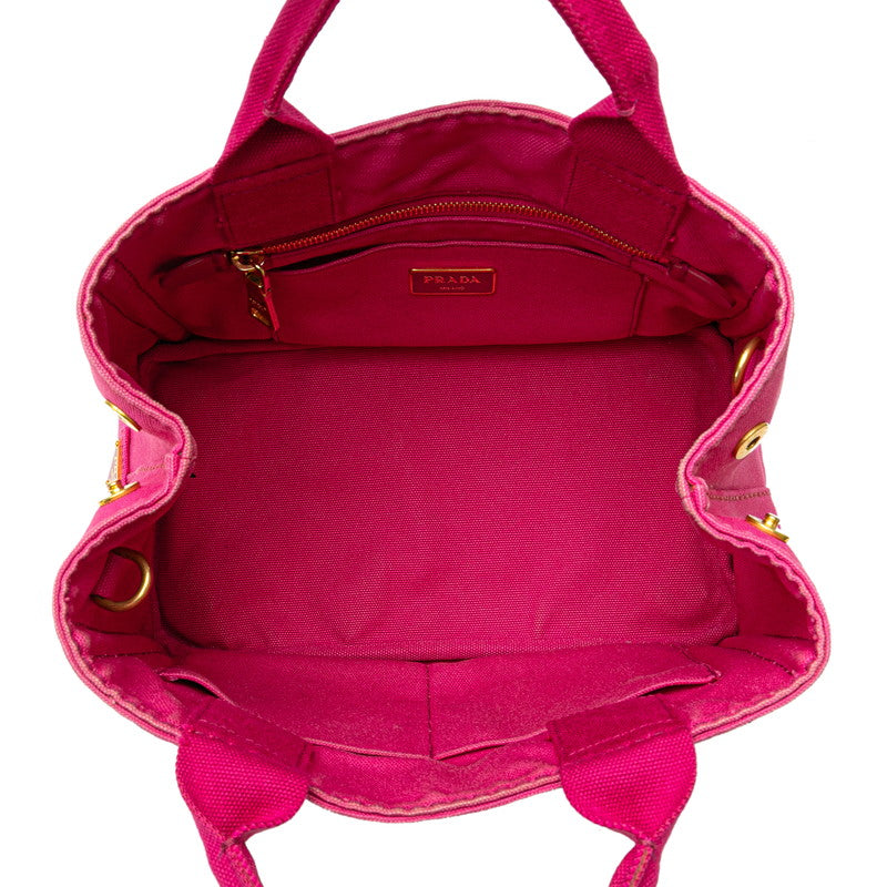 プラダ 三角ロゴプレート ミニ カナパ ハンドバッグ ショルダーバッグ 2WAY B2439G ピンク キャンバス レディース PRADA 【中古】