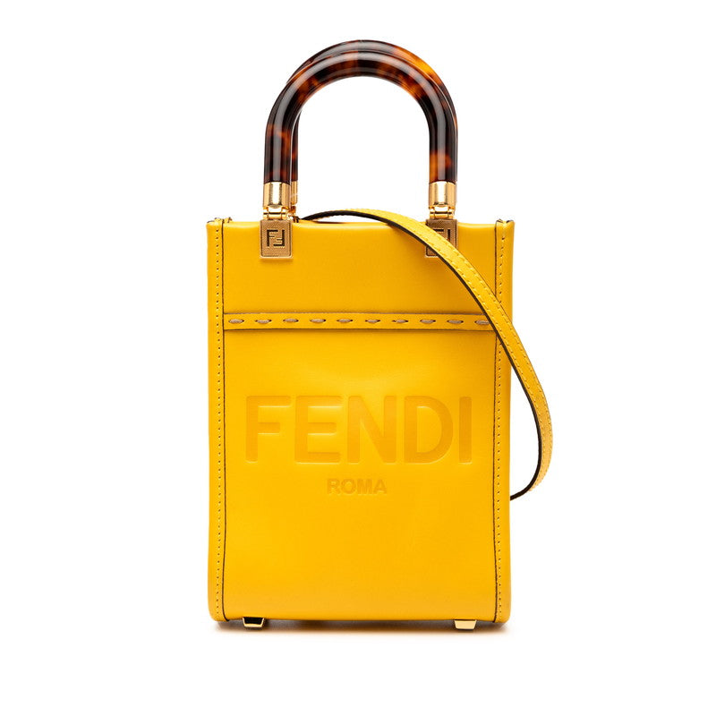 フェンディ サンシャイン ショッパー ミニ トートバッグ ショルダーバッグ 2WAY 8BS051 イエロー ブラウン レザー レディース FENDI 【中古】