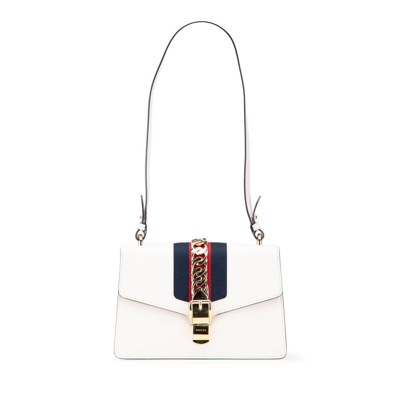 グッチ シルヴィ エンブロイダリー ハンドバッグ ショルダーバッグ 2WAY 421882 ホワイト レザー レディース GUCCI 【中古】