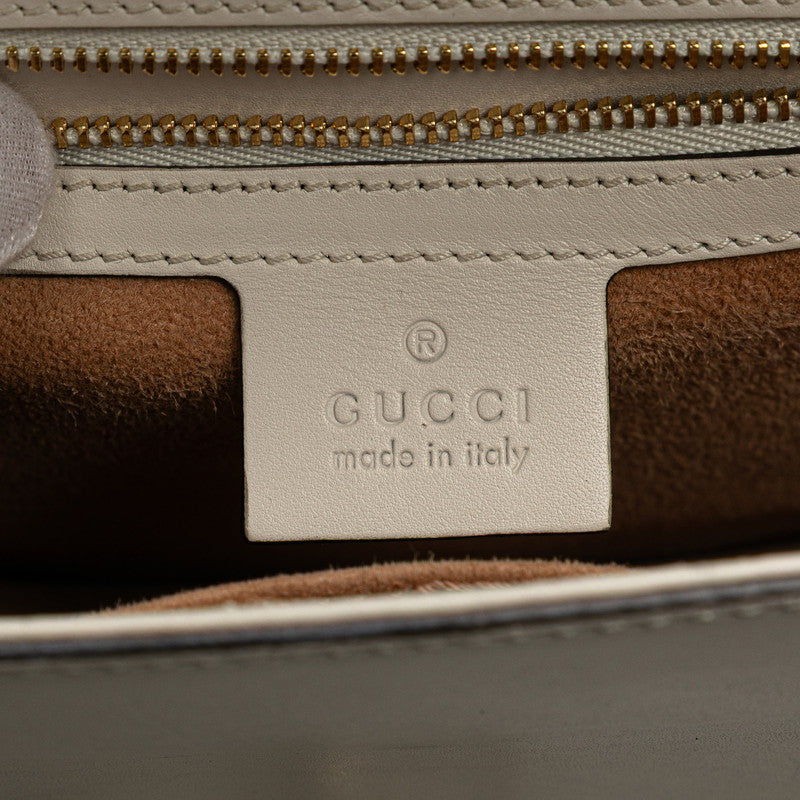 グッチ シルヴィ エンブロイダリー ハンドバッグ ショルダーバッグ 2WAY 421882 ホワイト レザー レディース GUCCI 【中古】