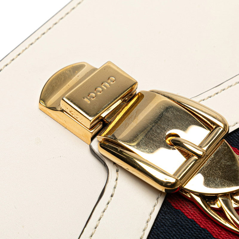グッチ シルヴィ エンブロイダリー ハンドバッグ ショルダーバッグ 2WAY 421882 ホワイト レザー レディース GUCCI 【中古】