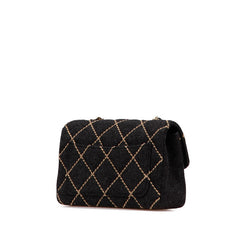 シャネル ワイルドステッチ ミニマトラッセ チェーン ショルダーバッグ グレー ウール レディース CHANEL 【中古】
