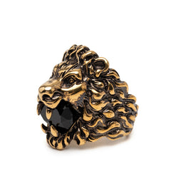 グッチ ライオンヘッド リング 指輪 #23 ゴールド ブラック メッキ クリスタル メンズ GUCCI 【中古】