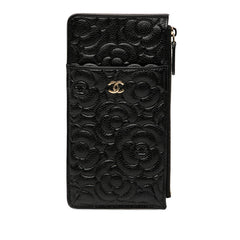 シャネル ココマーク カメリア コインケース パスケース フラグメントケース ブラック キャビアスキン レディース CHANEL 【中古】