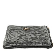 シャネル ココマーク カメリア コインケース パスケース フラグメントケース ブラック キャビアスキン レディース CHANEL 【中古】