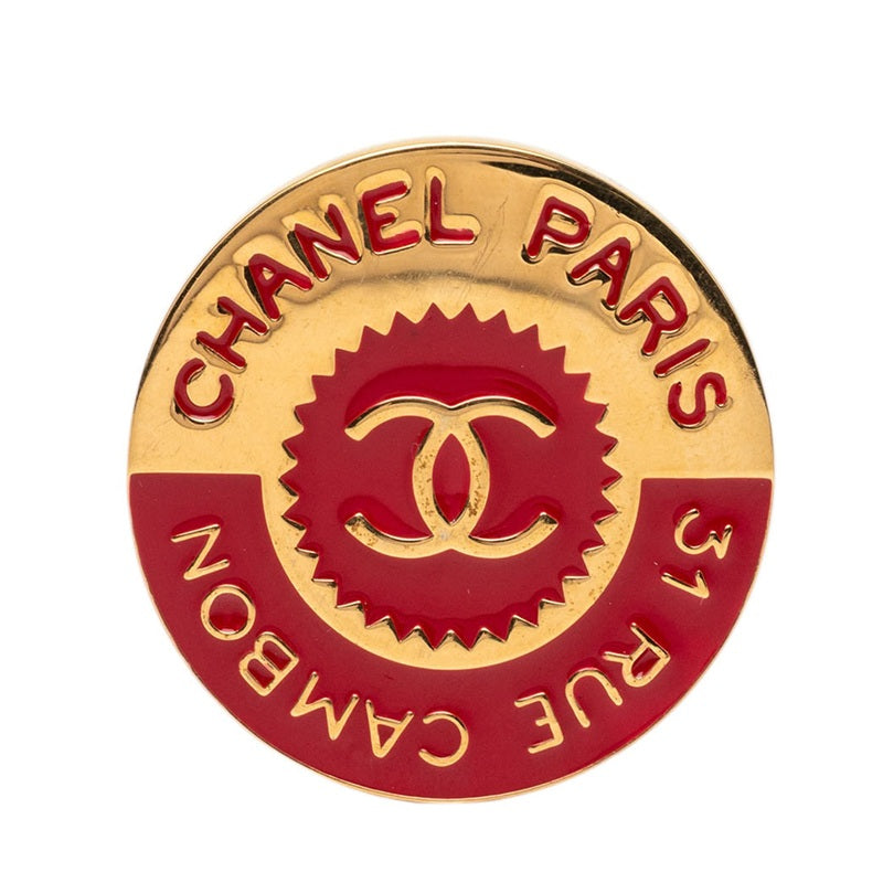 シャネル ココマーク 31 RUE CAMBON ル カンボン ラウンド ロゴ ブローチ ゴールド レッド メッキ レディース CHANEL 【中古】