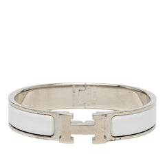 エルメス クリックH PM ブレスレット バングル シルバー ホワイト メタル エナメル レディース HERMES 【中古】