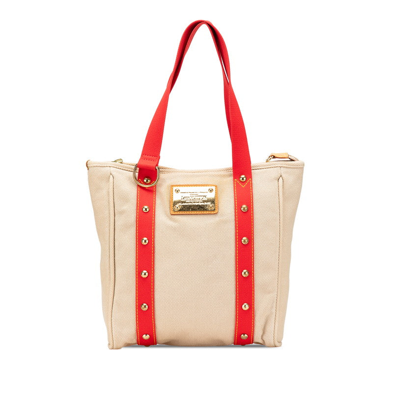ルイ ヴィトン アンティグア カバMM トートバッグ ショルダーバッグ M40035 レッド ベージュ キャンバス レザー レディース LOUIS VUITTON 【中古】