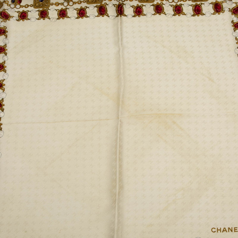 シャネル 宝石 ジュエリー スカーフ ホワイト アイボリー マルチカラー シルク レディース CHANEL 【中古】