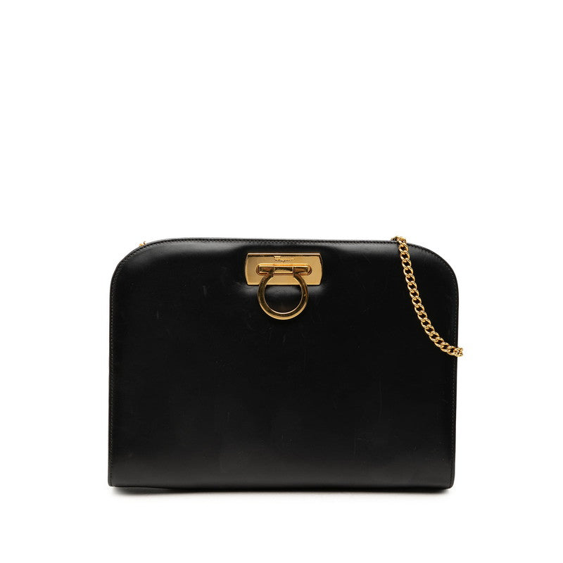 サルヴァトーレフェラガモ ガンチーニ チェーン ショルダーバッグ 210587 ブラック ゴールド レザー レディース Salvatore Ferragamo 中古